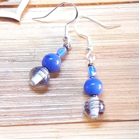 Artisan earrings 429# NEW bohemian Blue earrings cobalt Czech earrings glass e - Picture 2 of 5